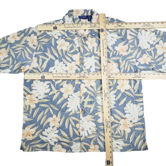 OP Ocean Pacific Hawaiian Short Sleeve Button Up Shirt Mens L Floral Blue Peach - Picture 3 of 10
